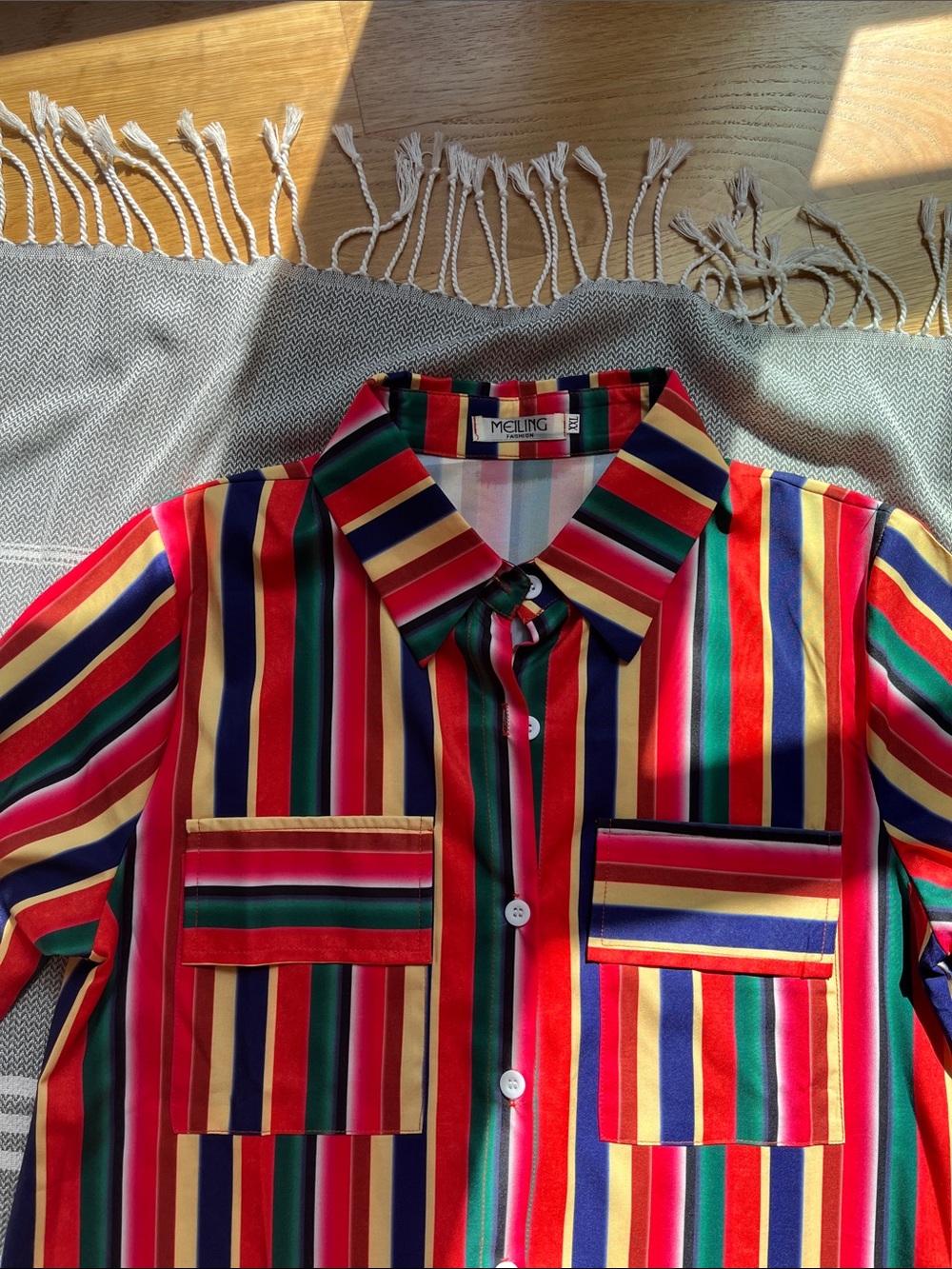 Striped Maxi Shirt Dress in Red, Green & Navy - Picture 3 of 10